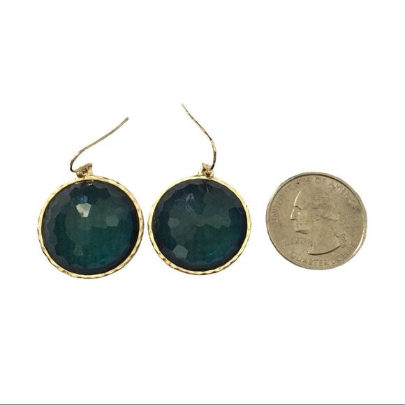 Francesca’s Collections Emerald Green Round Disc Cabochon Gold Tone Earrings OS - Picture 3 of 3